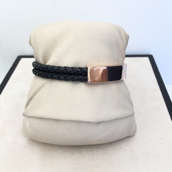 Four Leaf Clover Rose Gold Cz Leather Bracelet - Picture 6 of 10